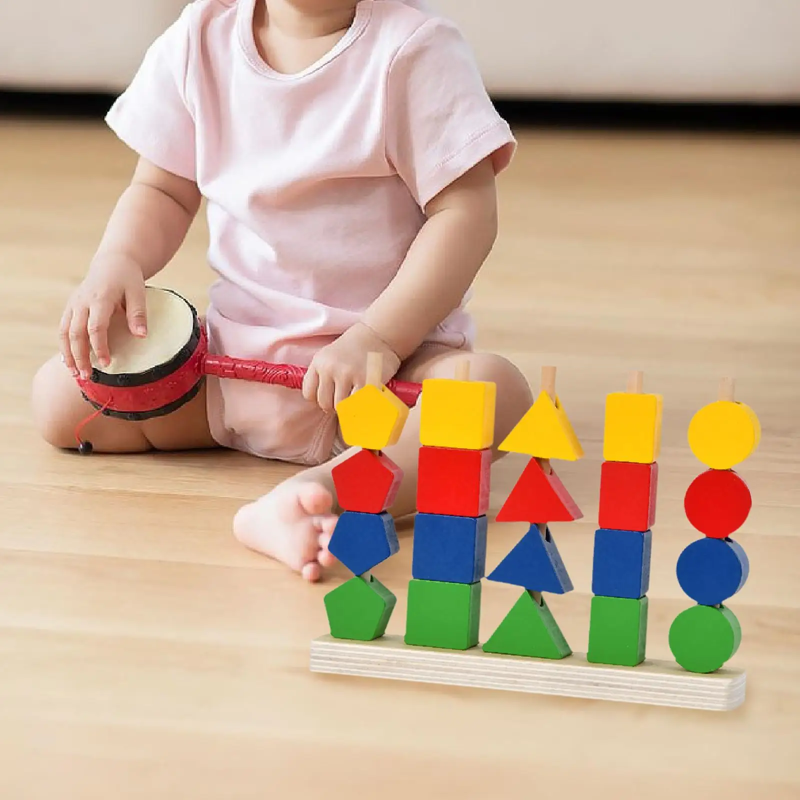 Montessori ชุดของเล่นลูกปัดไม้ Sequencing ของเล่นเรียงลําดับของเล่นที่น่าสนใจการจับคู่รูปร่าง Stacker สําหรับวันเกิดโรงเรียนอนุบาล