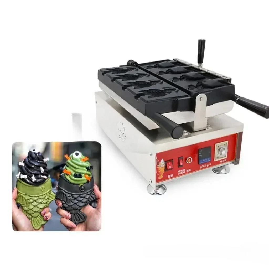 

Digital Fish Shape Waffle Maker Ice Cream Taiyaki Machine Electric Waffle Cone Maker 4 Pcs Non Stick Dessert Cooking Pan