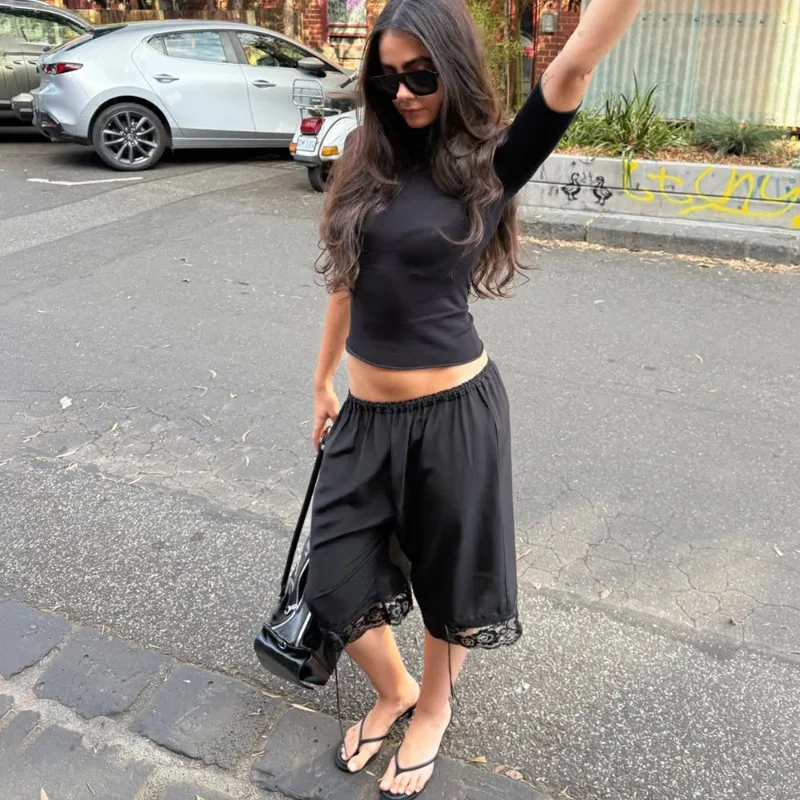 Talenza Women's Summer Pants Fashion High Waist Solid Lace Pleated Elegant Pants Casual Commuting Party Vacation Female Trousers