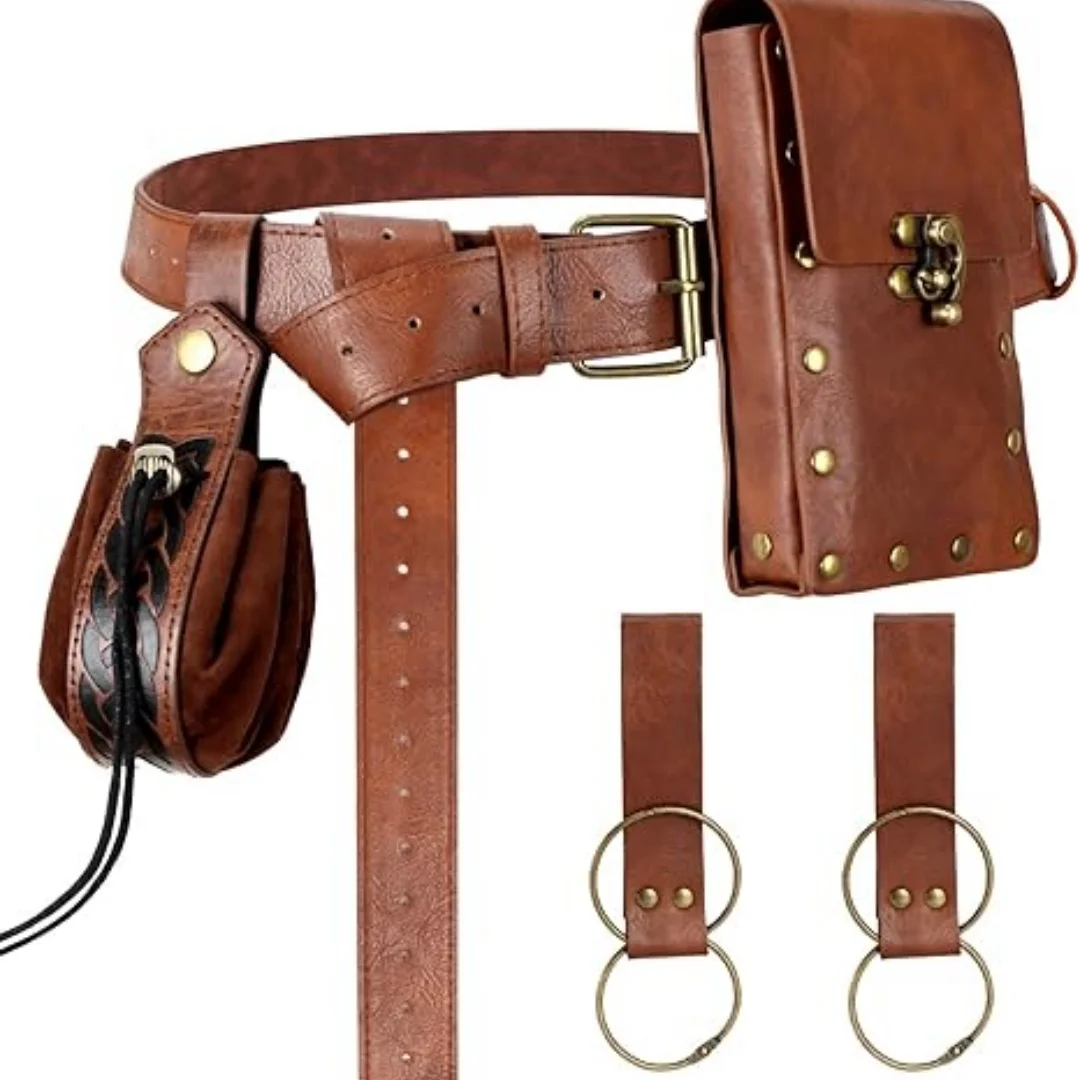 Renaissance Belt Pouch Medieval Viking Pirate Leather Bag Potion Bottle Set Skirt Hike Halloween Cosplay Costume Accessorie Belt