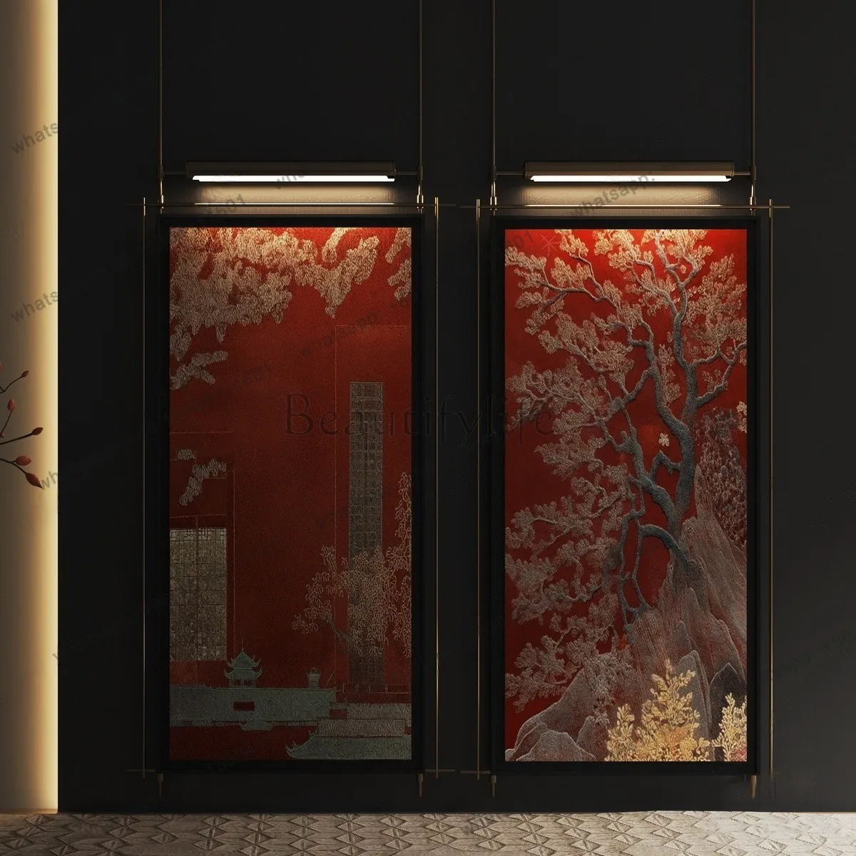 Song Dynasty aesthetics medieval decorative painting lamp retro Xuan metal boom painting club hotel