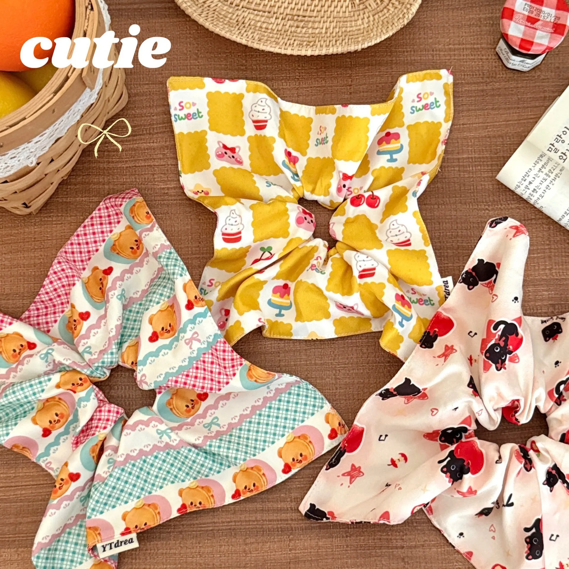 Oversize Hair Scrunchie 20cm Summer Cherry Floral Bandana Design Puff Elastic Tie for Women High Bun Luxe