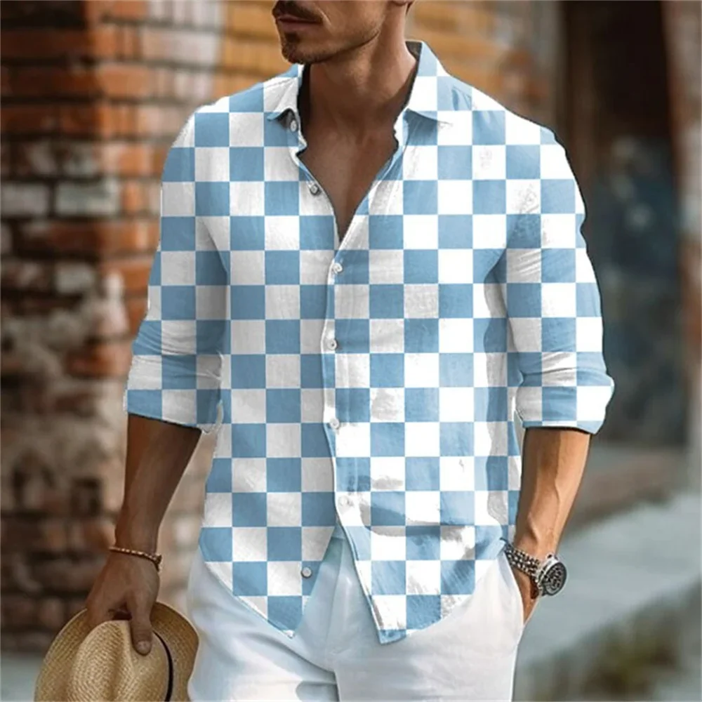 

2023 New Square Plaid Hawaiian Gentleman Style Hot Selling Casual Outdoor Party Soft and Comfortable Men's Top Plus Size S-6XL