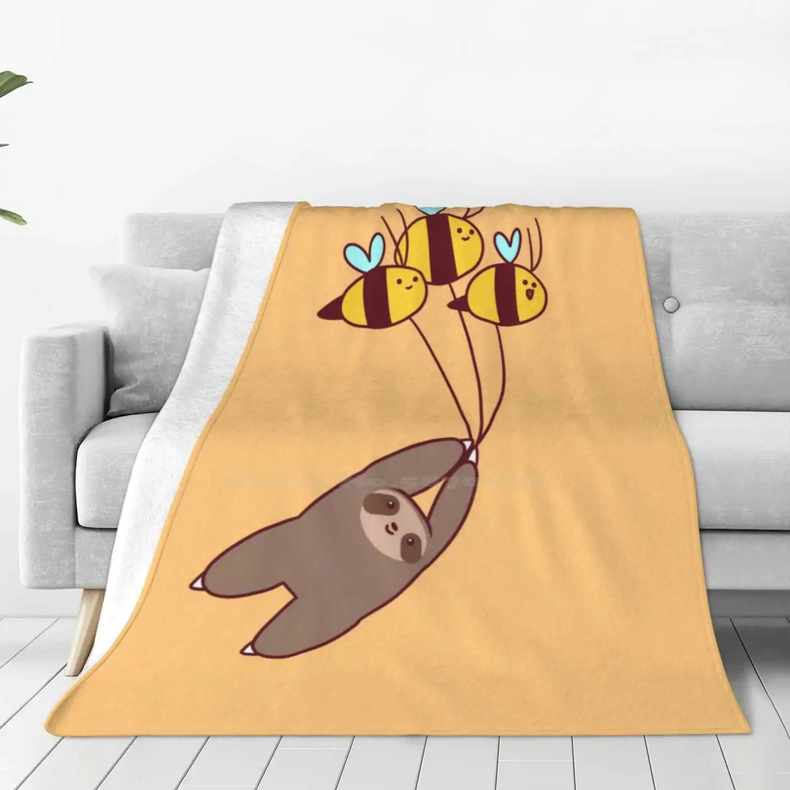 Sloth And Bumble Bees Trend Style Funny Fashion Soft Throw Blanket Marsupials Animals Bumble Bees Insects Sloths And Bees Bees