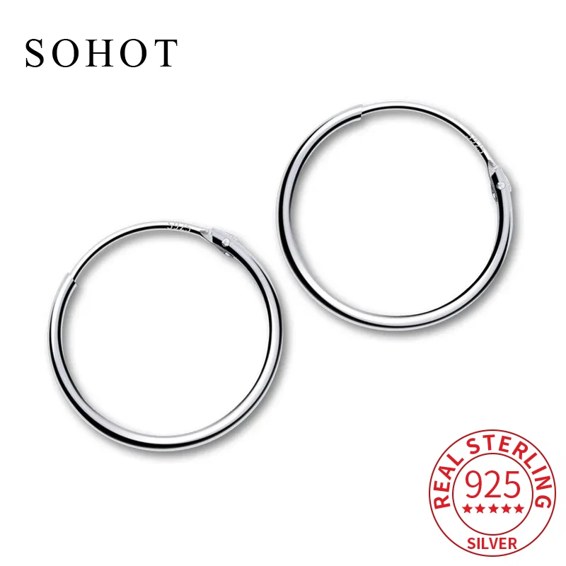 

Real 925 Sterling Silver Geometric Round Hoop Earrings for Women Party Minimalist Fine Jewelry Trendy Accessories