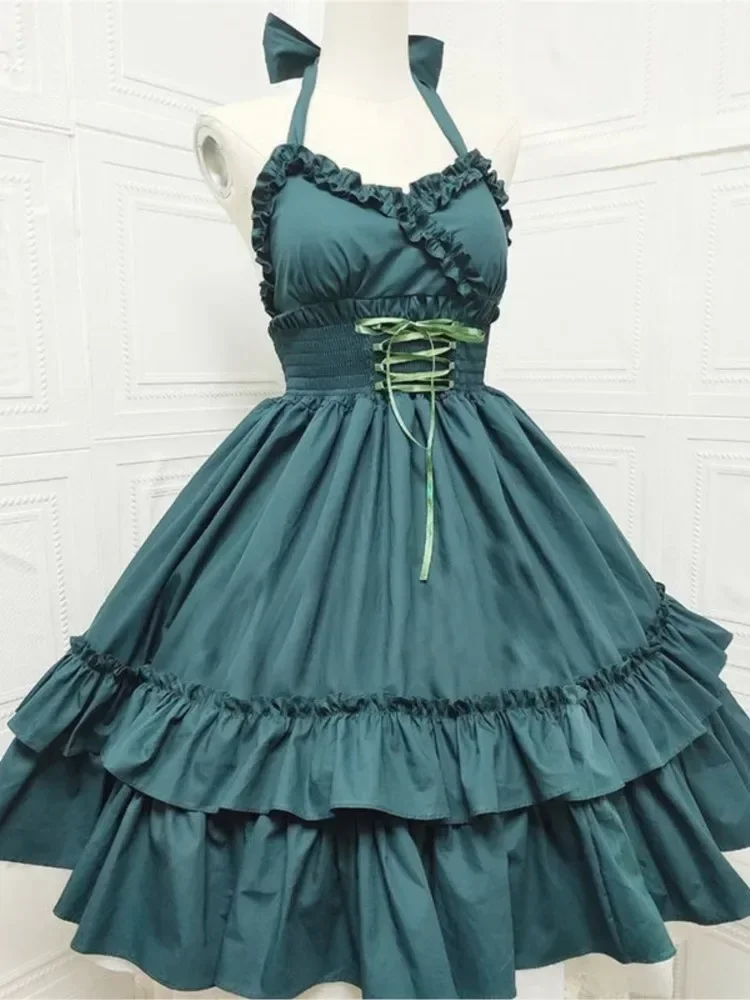 Letnia klasyczna elegancka sukienka na szelkach Lolita solidna Kawaii Lolita Retro miękka dziewczyna spotkanie przy herbacie JSK sukienka na szelkach