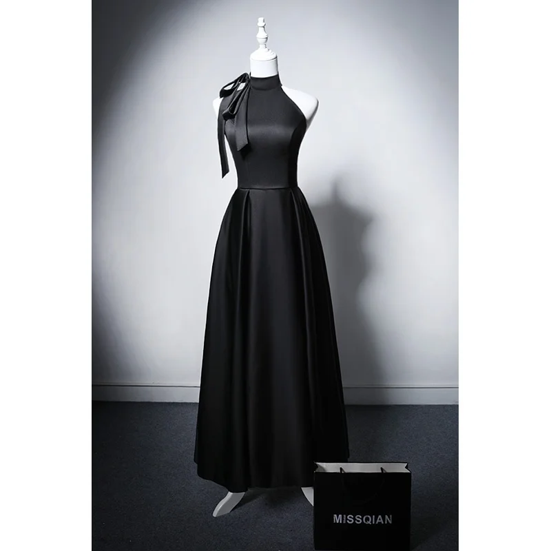 Ele Bla Abito da sera in morbida seta Ne Hanging Sle Gonna lunga a trapezio per spettacoli di conferenze di compleanno