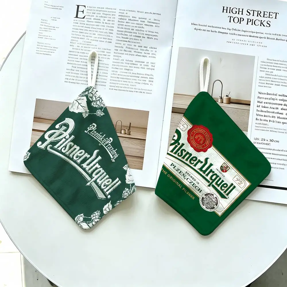Beer P-Pilsner Urquells Hanging Style Hand Wiping Towel, Polyester Cotton, Anti-fade for Indoor Kitchen Living Room