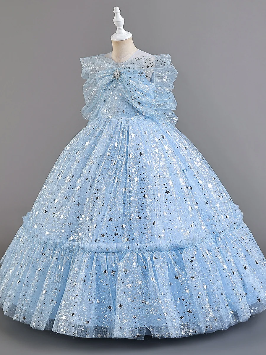 Robe de Soirée à Fleurs pour Fille, Tenue de Princesse à Paillettes, Épaules Dénudées, à Volants, avec Nministériels d, Costume pour Enfant