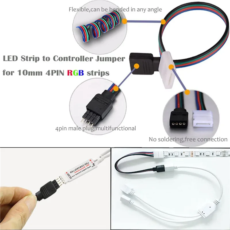 AB42-2 Juego de Cable de extensión de tira LED RGB de 4 pines de 16,4 pies (5M), Kits de conectores de tiras LED para tira de luz LED RGB Flexible 5050