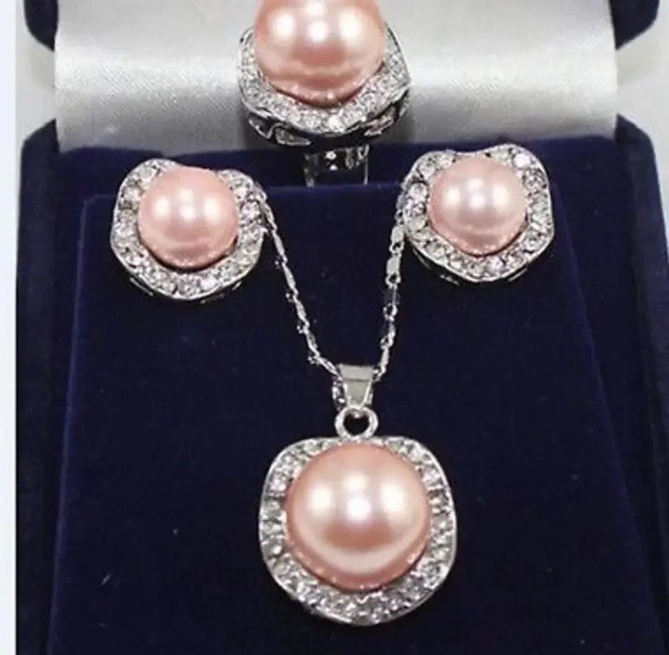 

Fashion jewelry pink shell pearl crystal pendant necklace earring ring jewelry set watch wholesale Quartz ston