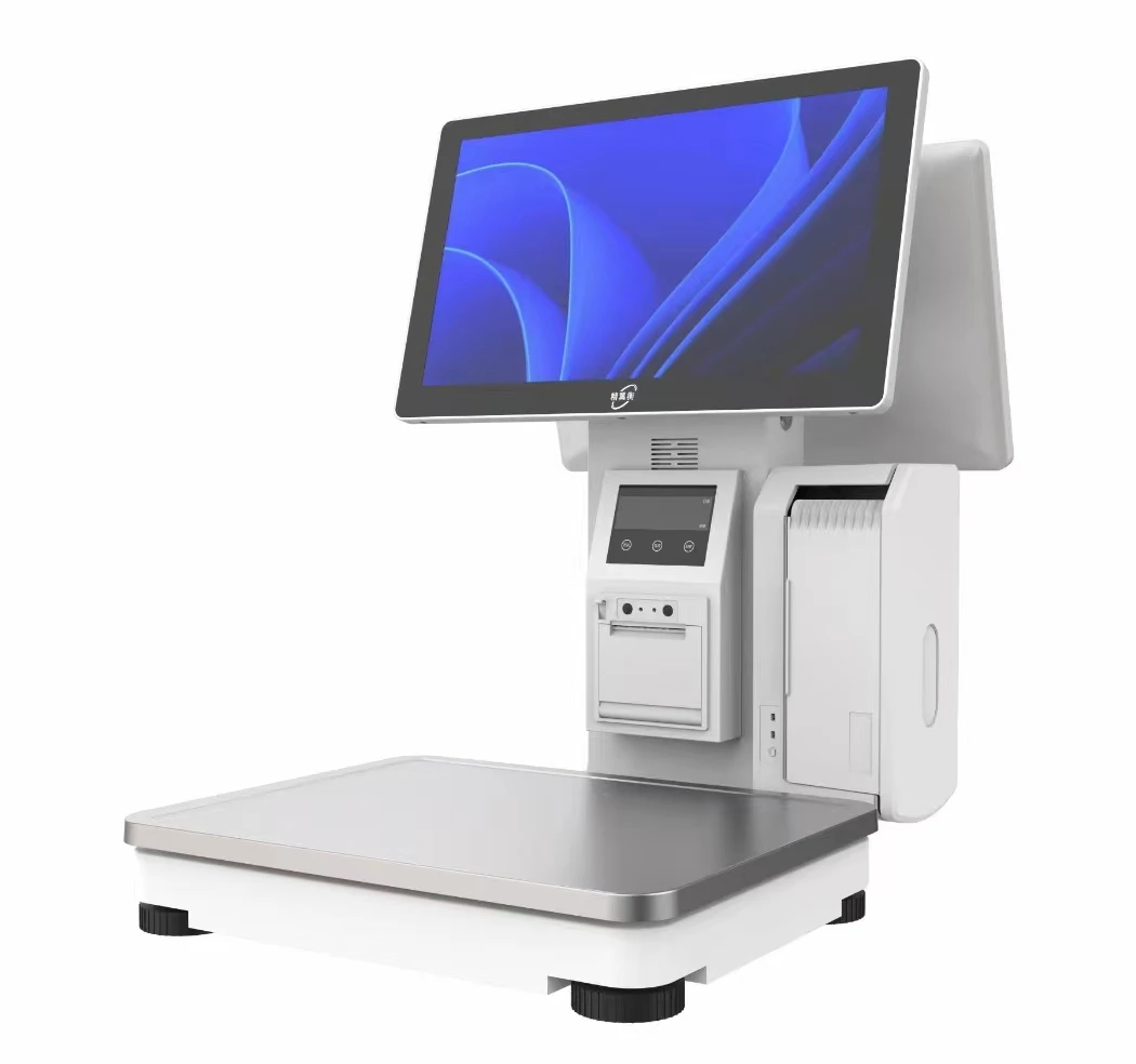 15.6 Inch Dual Capacitive Touch Screen POS System Windows Intelligent Cash Register 2D Scanner Weight Scale