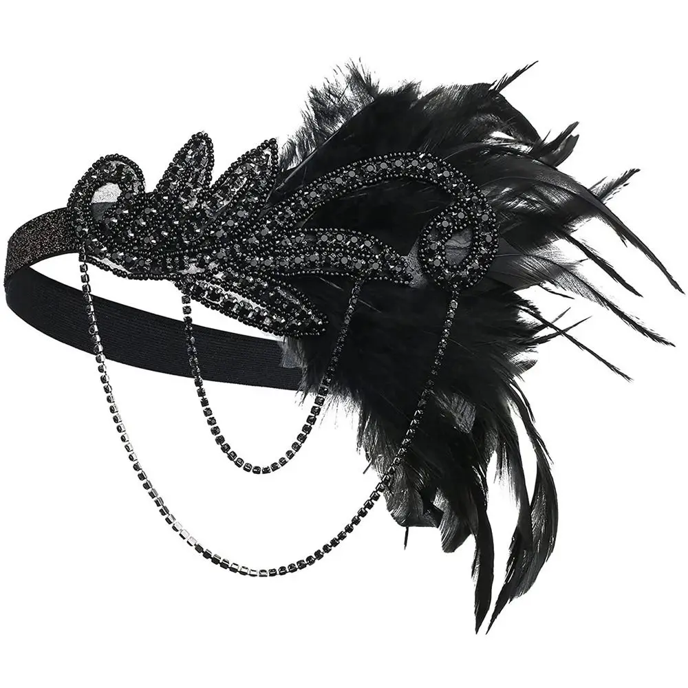 Gatsby Cosplay Dress Headwear Sequin Korean Style Headband Feather Headwear Masquerade Party Hair Accessories