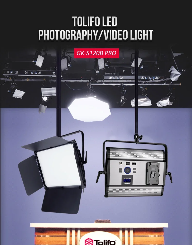Tolifo GK-S120B PRO Professional 120w 95+ Led Video Light Panel For Live Studio Photography Film Shooting