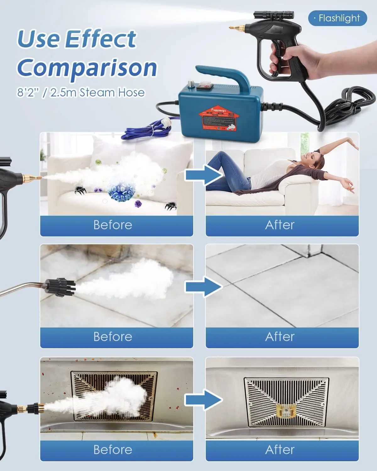 Limpiador a vapor portátil de 1700 W para lechada, azulejos y automóvil - Lavadora a presión de vapor portátil de 110 V