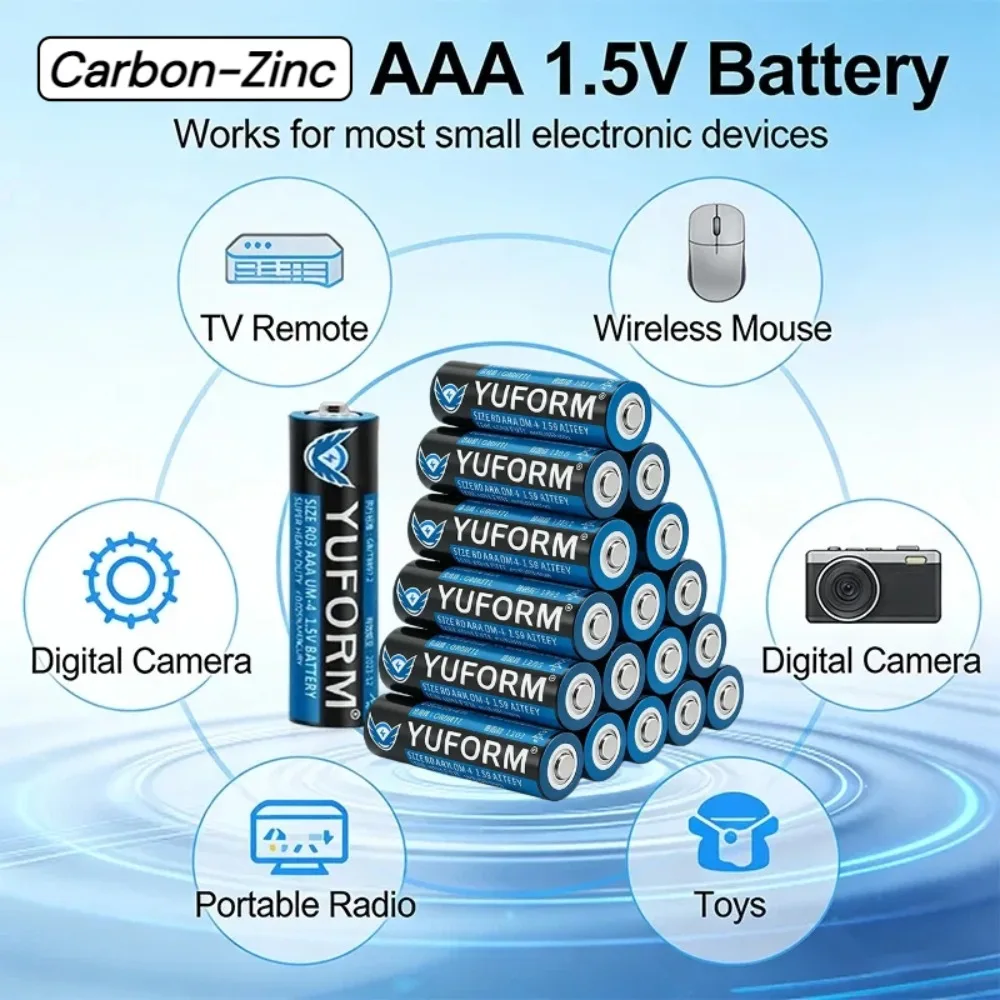 

Premium Carbon-Zinc AAA Battery 1.5V for Low Drain Electronic Devices Like Wall Clock Remote Control Calculator Toy Flashlight