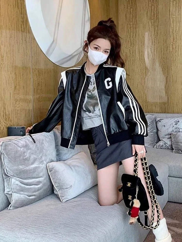 Baseball Jacket, Women's Leather Jacket, Spring And Autumn  Trendy And Cool New In Coats Women Jacket Coat Outerwears