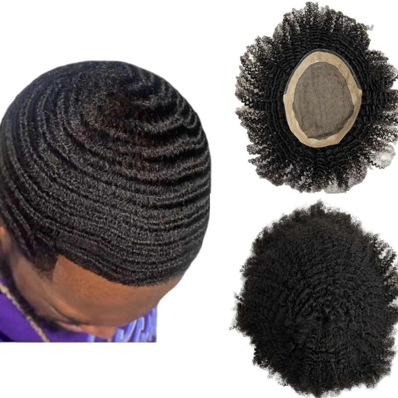 

Brazilian Virgin Human Hair Replacement #1b Off Black 6mm Wave 8x10 Mono Toupee for Black Men