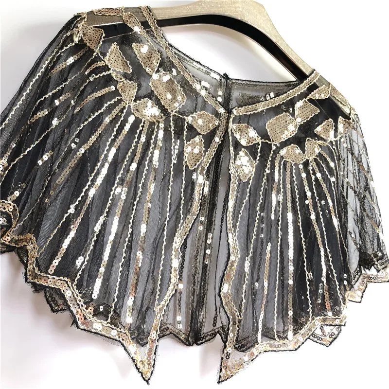 Women 1920s Retro Gatsby Evening Cape Burgundy Beads Sequin Mesh Shrug Flapper Fringe Poncho Wedding Party Bolero Cover Up Shawl