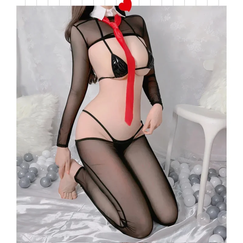 Pakaian renang Bikini kulit paten kelinci kostum Cosplay gadis kelinci pakaian renang wanita lingerie seksi pakaian renang pembantu tembus pandang MN3