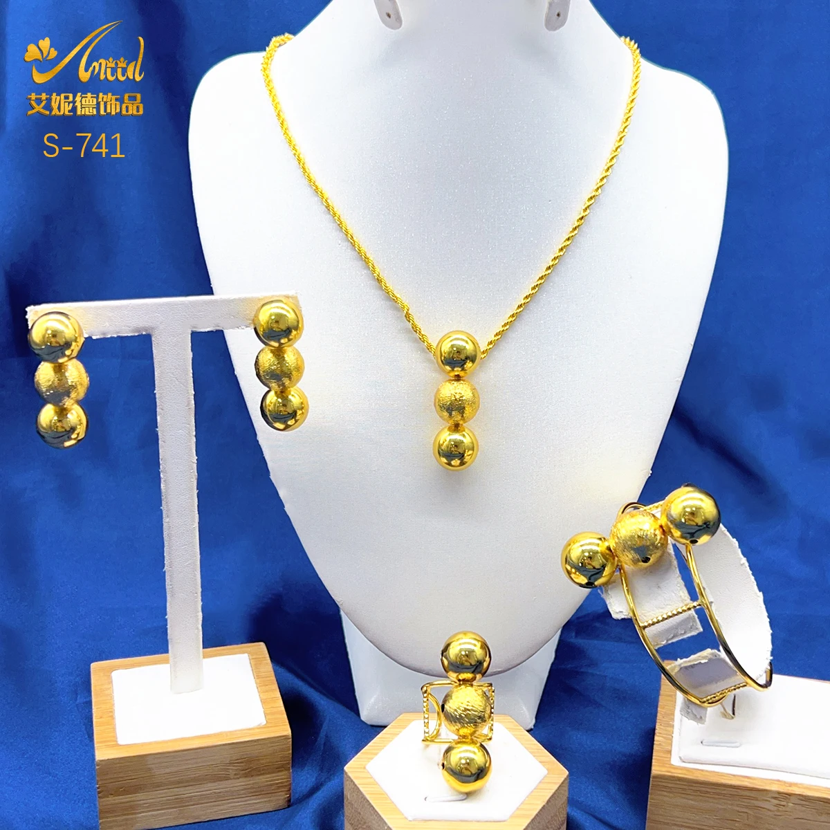 

New Dubai African Bead Jewelry Set for Women 24K Gold Color Party Gifts Wedding Accessories Necklace Ring Bangle Earrings Sets