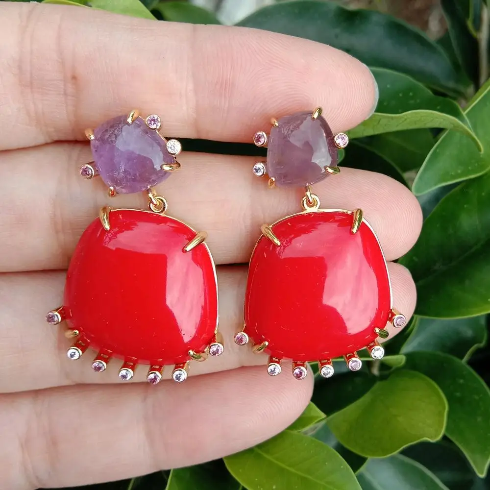 

Y.YING New Earrings Fashion Stud Earring Red Crystal Purple Amethyst Stones Jewelry Bijoux Wholesale