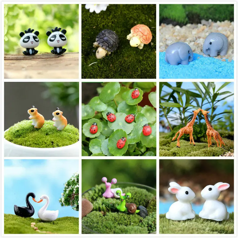 Animals Rabbit Duck miniatures figurines Mini Craft Figurine Plant Pot Garden Ornament Miniature Fairy Garden Decor DIY supply