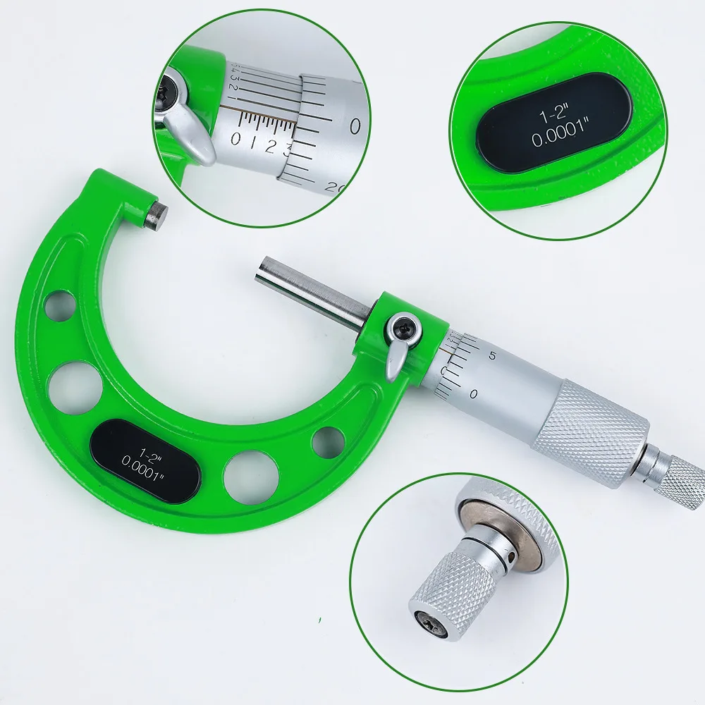 外側マイクロメーターセット 0-4" / 0.0001" (0-1"/1-2"/2-3"/3-4") 精密機械工具、超硬チップ標準ラチェットストップ付き
