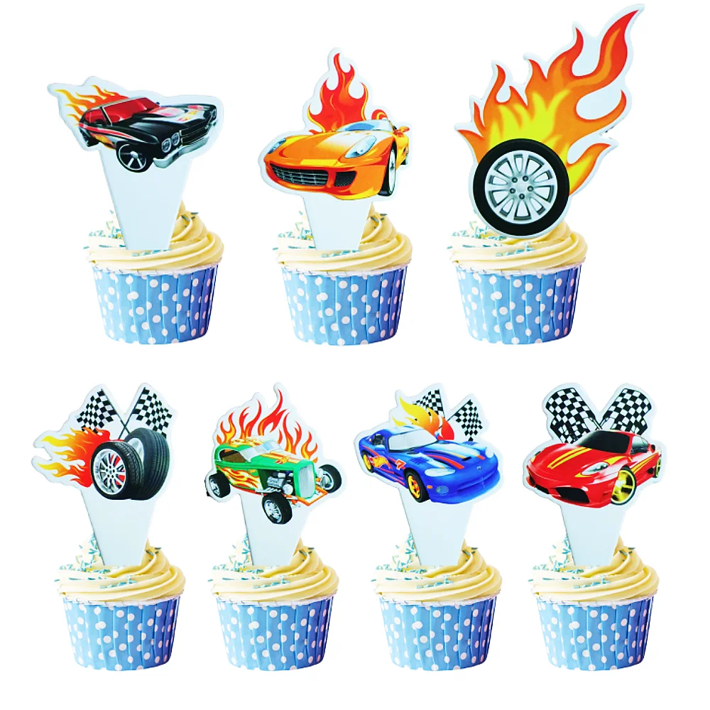 25 szt. Hot wheels ozdoby na tort samochód wyścigowy toppery do ciast na dekoracja Baby Shower urodzinowe dla chłopca