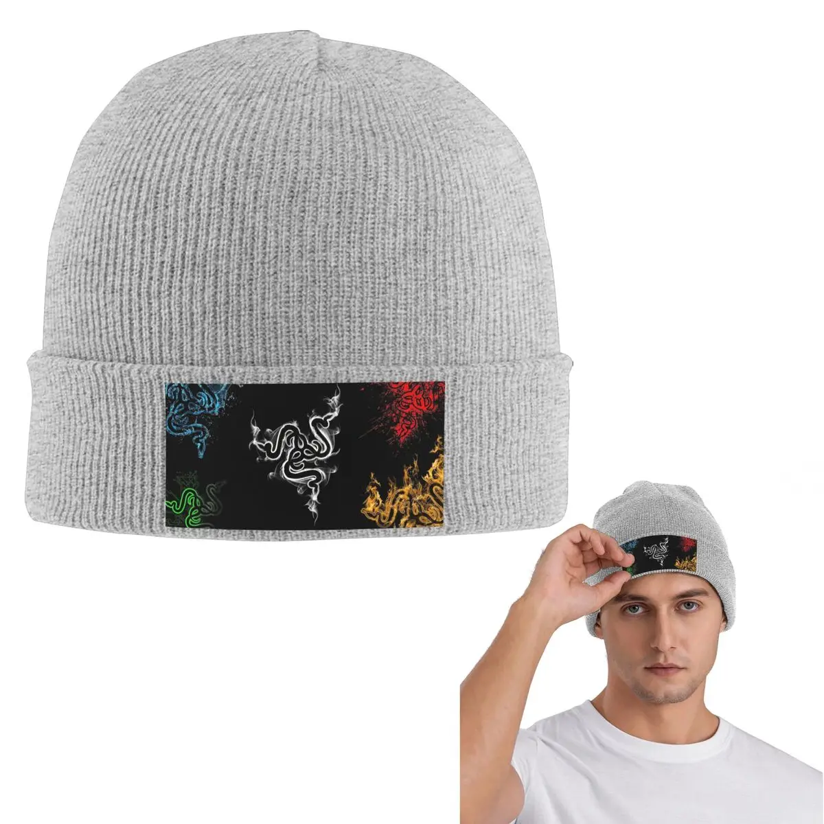 Razer Warm Knitted Cap Fashion Bonnet Hat Autumn Winter Outdoor Beanies Hats for Unisex Adult