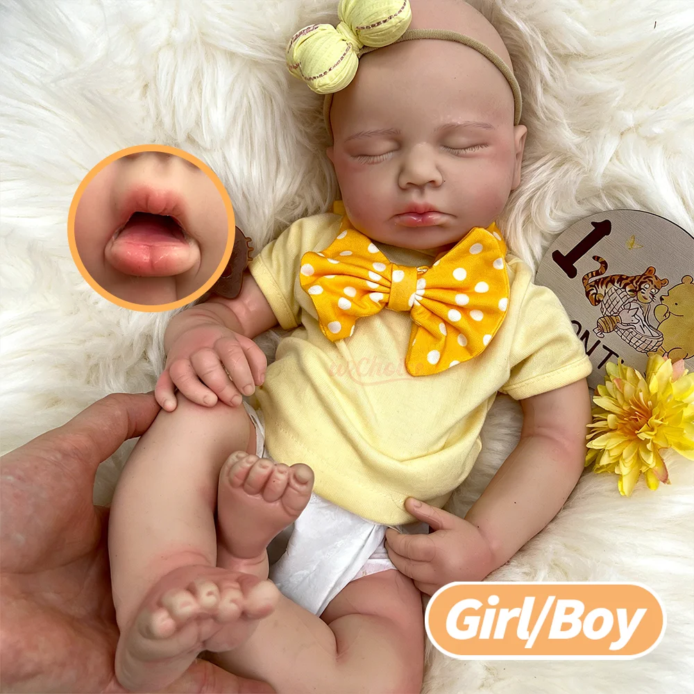 

20" Silicone Reborn Baby Doll Realistic Veins And Details Newborn Loulou Open Mouth Lifelike Baby Doll For Collector Gift