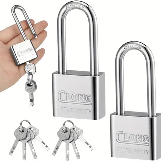 1 Pc Heavy Duty Metal Padlock, Waterproof Rustproof Long Shackle Security Lock with Keys, Anti-Theft Lock for Warehouse, Gym Loc