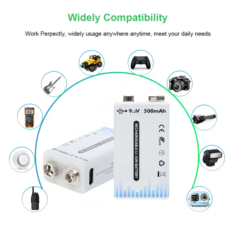 9V 1000mAh USB Lithium-ion Batteries 9V 6F22 Li-po Battery Constant Voltage For Multimeter Microphone Toy +USB Charging Cable