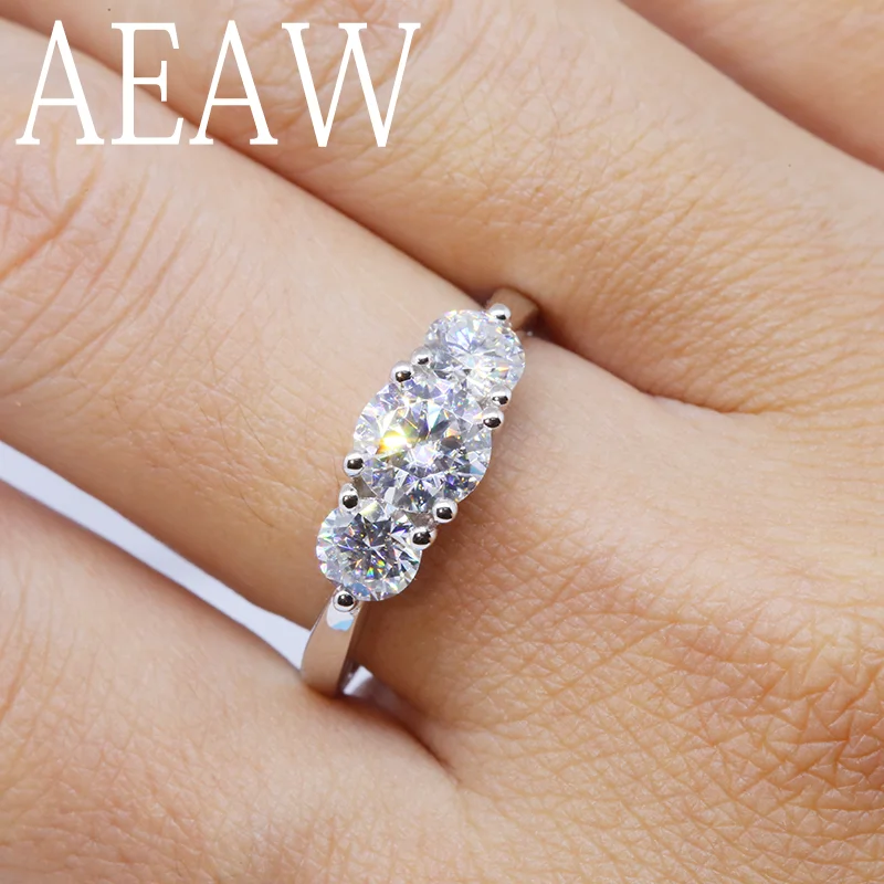 

AEAW 2ctw 6.5mm Round Cut Engagement&Wedding Moissanite Diamond Ring Double Halo Ring Platinum Plated Silver