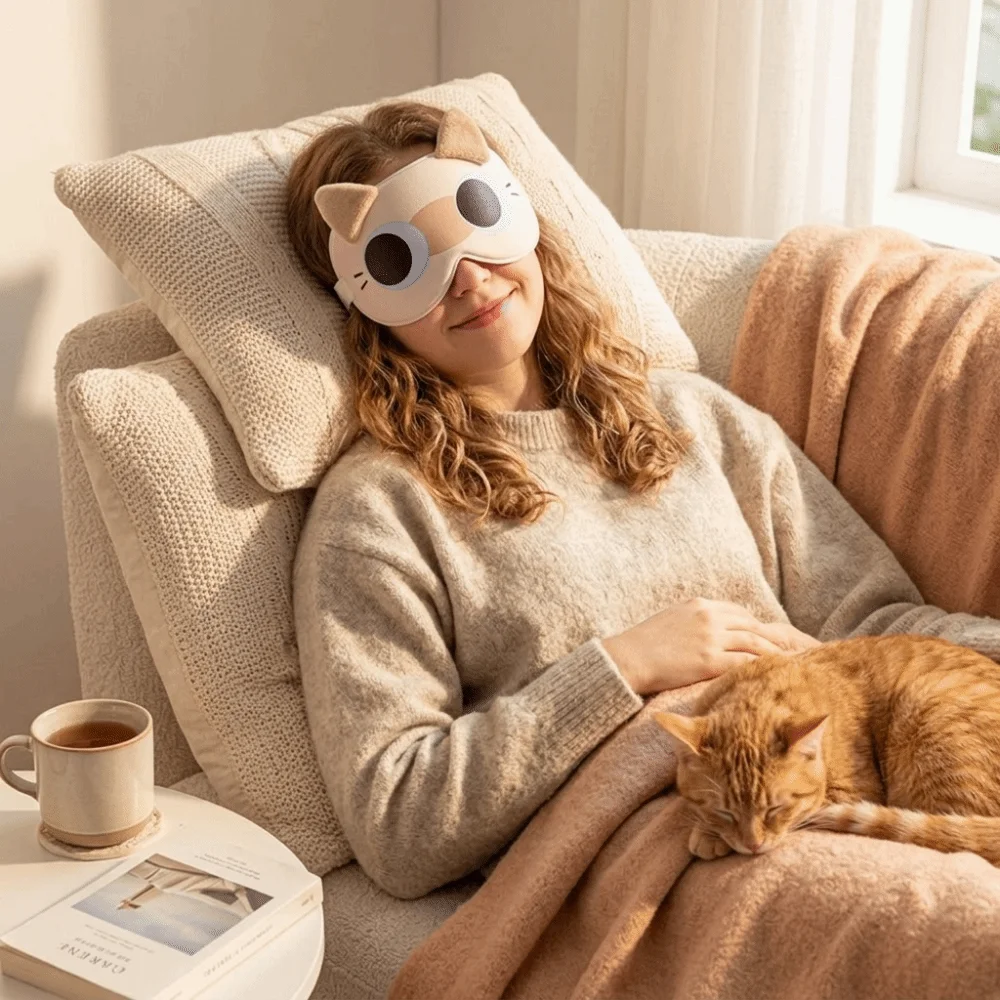 Cat Ear Sleep Eye Mask Soft Breathable Fabric Light Blocking Light Blocking Eye Cover Breathable No Pressure Cute eye mask