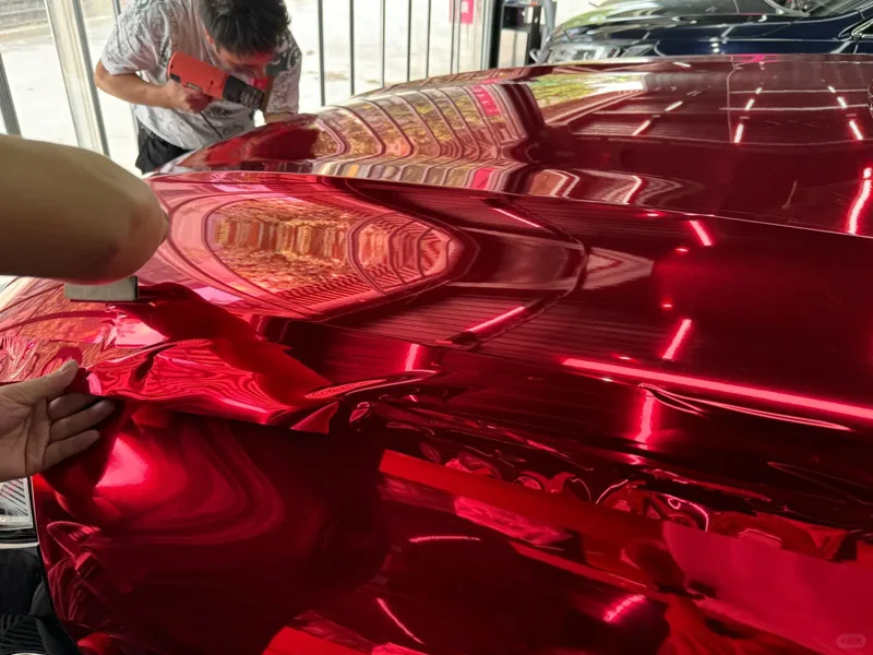 Premium Stretchable Gloss Mirror Chrome Red Vinyl Wrap Adhesive Film Roll Air Release DIY Sheet Decal Car Wrapping Foil
