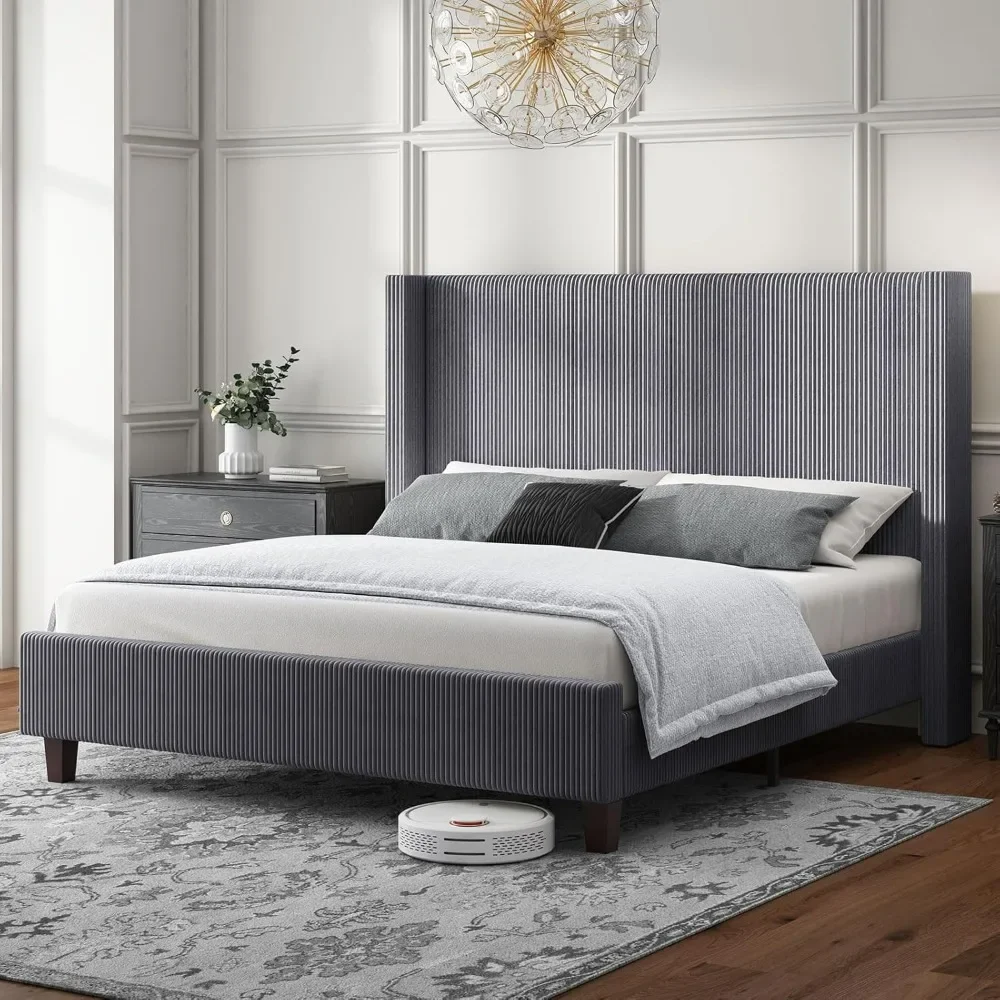 Queen Size Upholstered Platform Bed Frame, Wingback Bed with 50.8