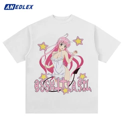 Hip Hop Streetwear Men White T Shirt Cartoon Japanese Anime Girl Graphic Tshirt Harajuku Short Sleeve Cotton Oversized Tops Tees