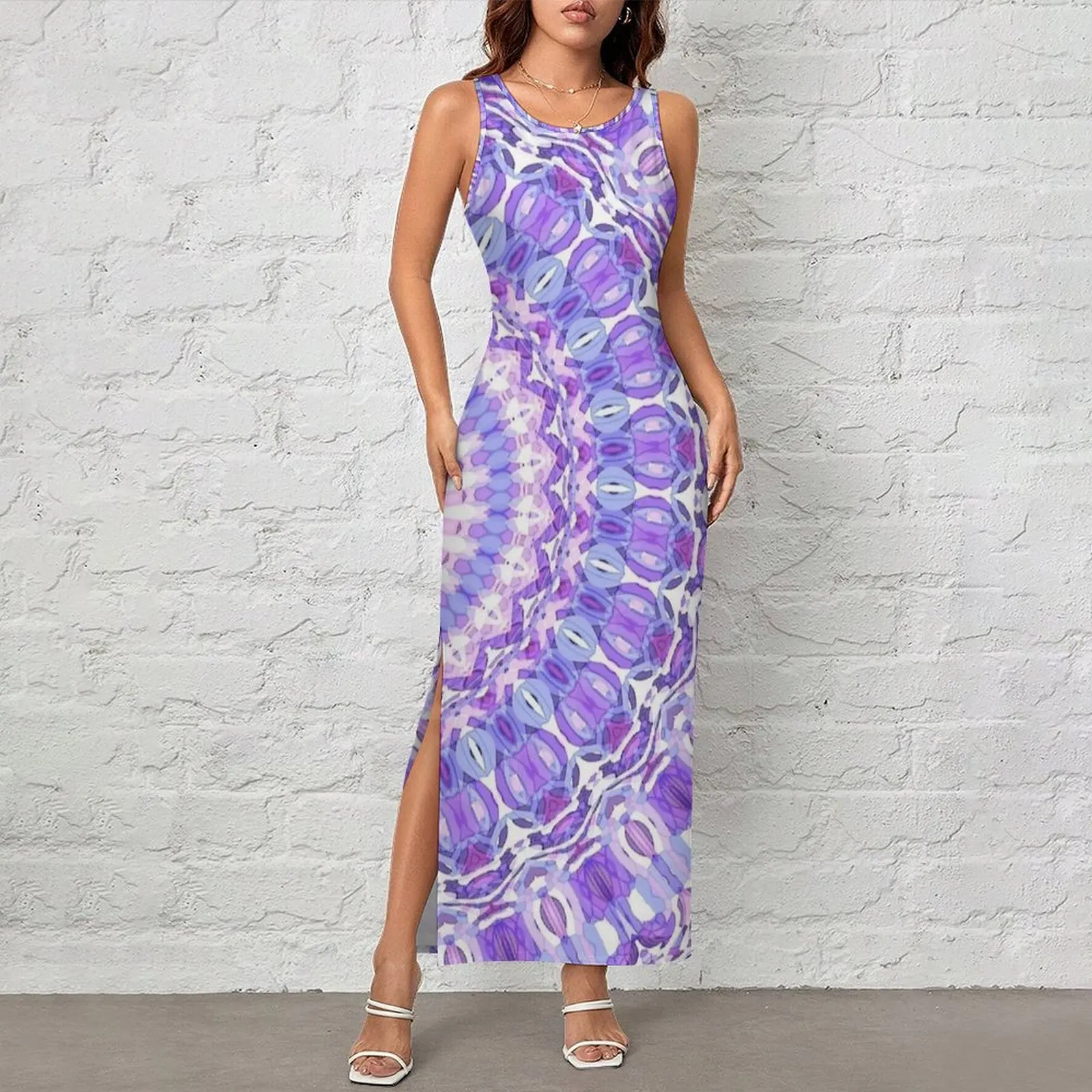 Womens Bodycon Dress Club Sexy Lavender Pastel Mandala Print Maxi Dresses Spring  Sleeveless Aesthetic Custom Dress Big Size 4XL