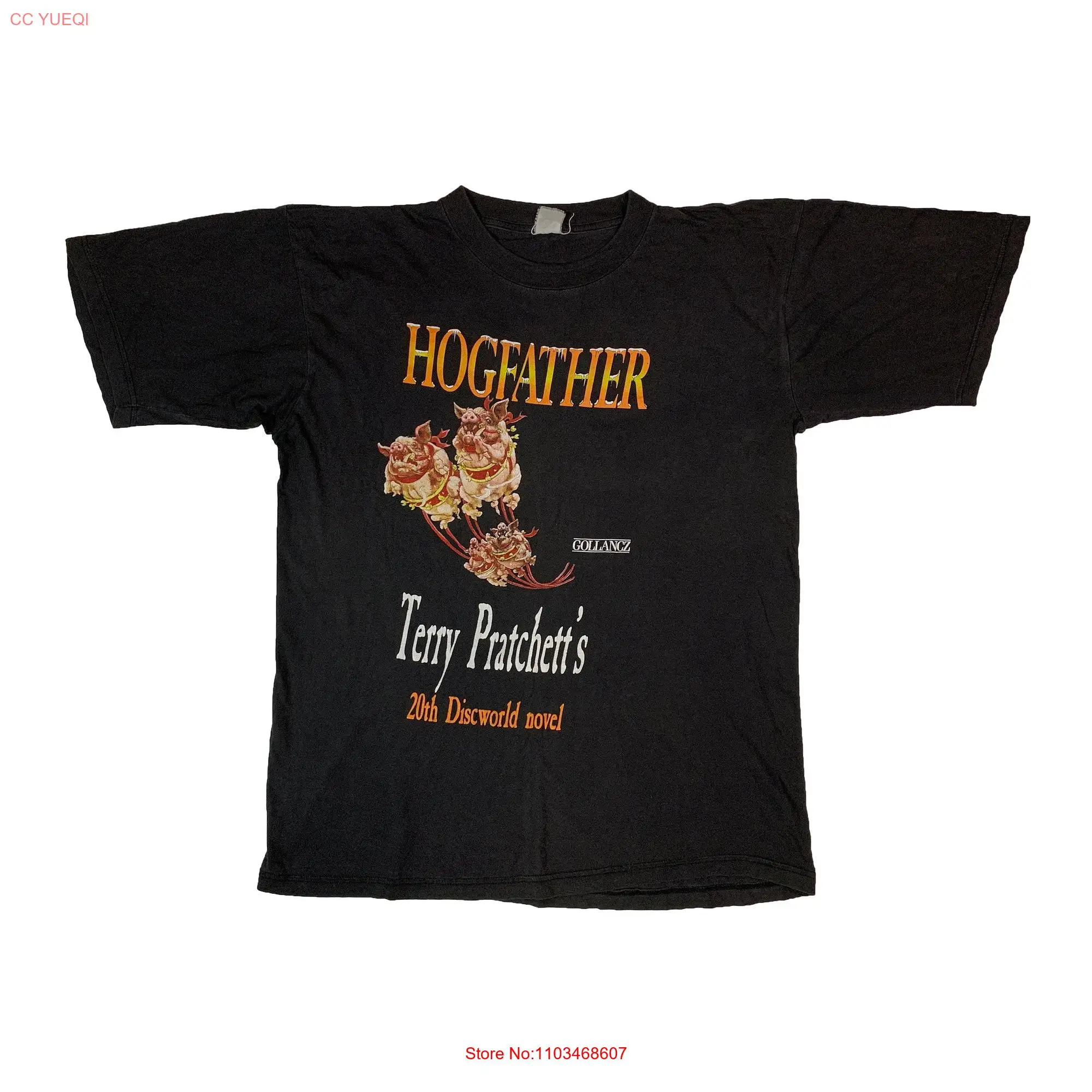 Vintage 1996 Hogfather T shirt Terry Pratchett 20th Discworld Novel Gollancz Book Promo Merchandise Black