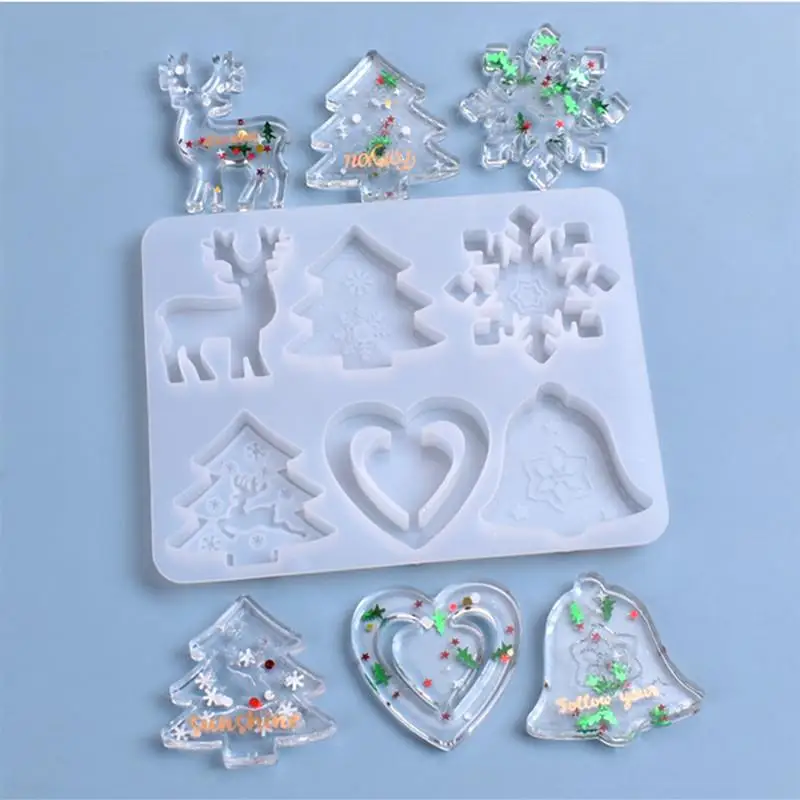 Multi-Style Weihnachten Schneeflocke Elch Silikon Formen Anhänger Epoxidharz Form Weihnachts baum hängen Dekoration DIY Schmuck herstellung