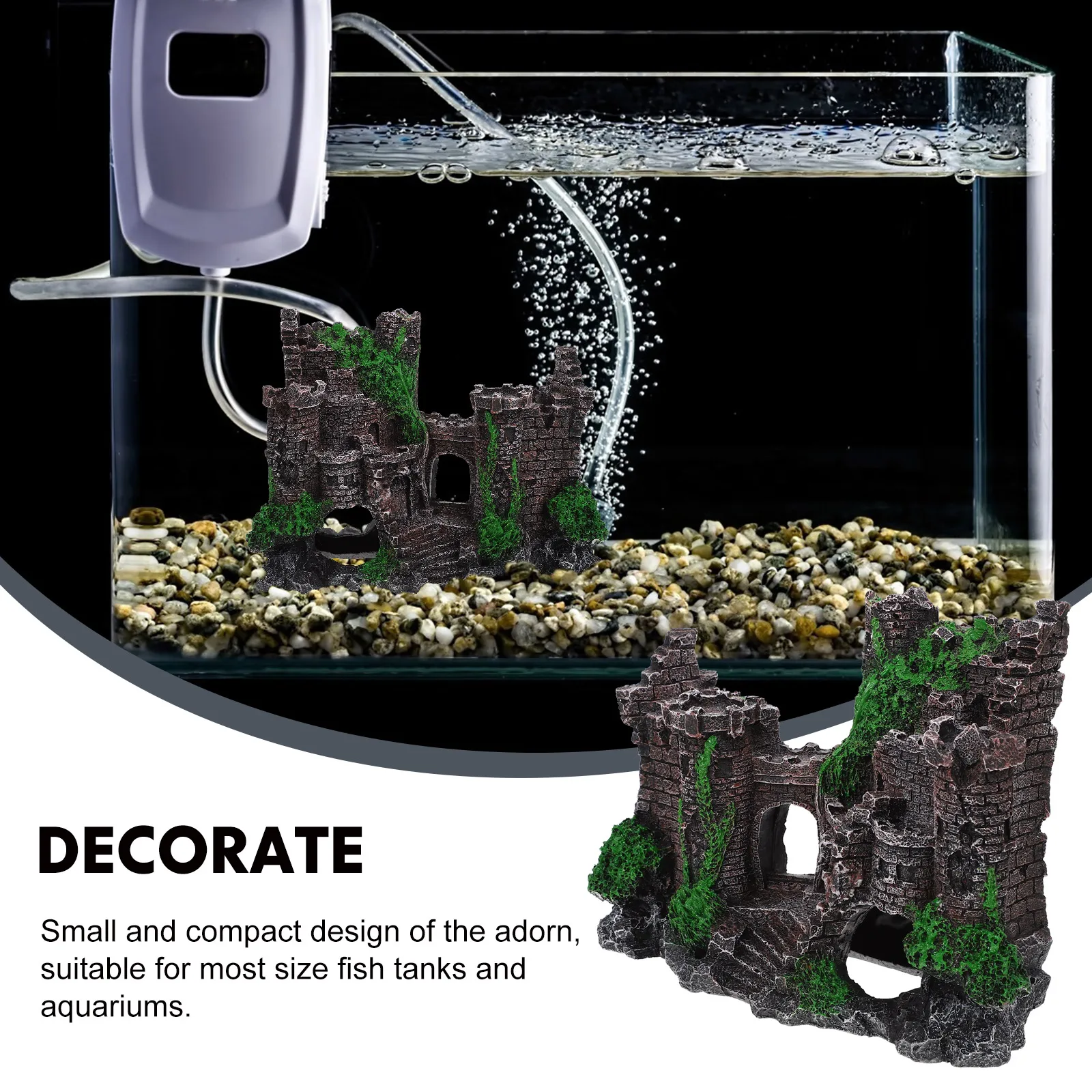 

Aquarium Castle Landscape Decor Fish Tank Cave Hideaway Shrimp Breeding House Accessories ResinCastleDecoration