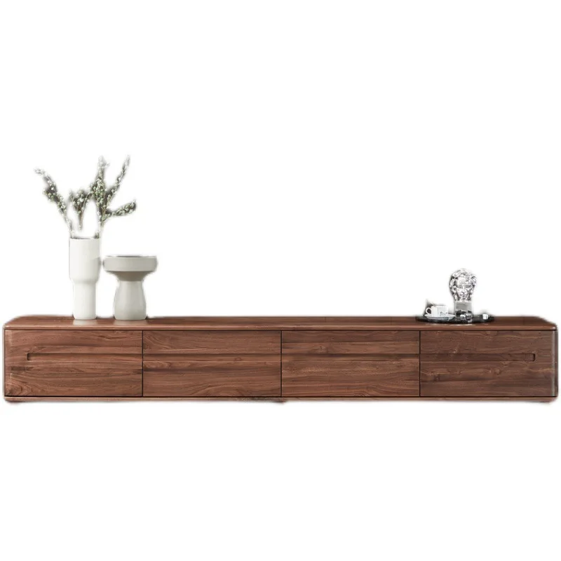 

North American black walnut TV wood simple modern floor cabinet 2m living room storage cabinet Minimalist TV cabinet