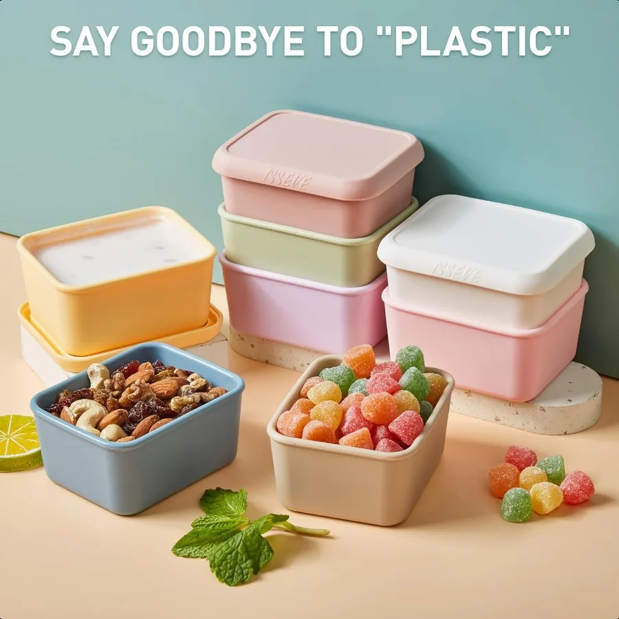 ISSEVE 8oz حاويات الوجبات الخفيفة من السيليكون لحاويات صغيرة قابلة لإعادة الاستخدام كوب واحد مع أغطية حاويات تخزين المواد الغذائية من السيليكون المقاوم للتسرب
