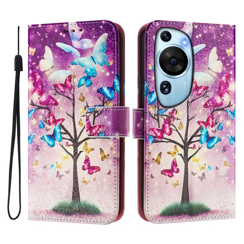 P60 Leather Phone Case For Huawei P60 ART P50 Pro P40 P30 P20 Lite Flip Cover Wallet Magnetic Painted Cases Cat Flower Bear 2025 - Image 4