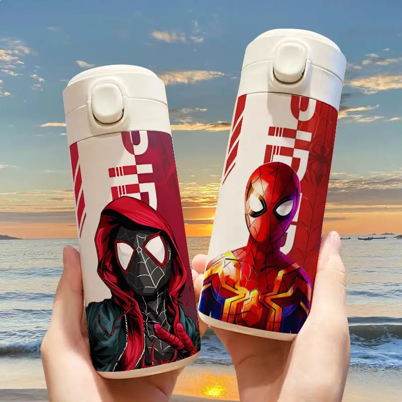 

420ml Cartoon Marvel SpiderMan Large Capacity Portable Thermos Mug Anime Peripheral Cute Stainless Steel Water Mug Kids Gift