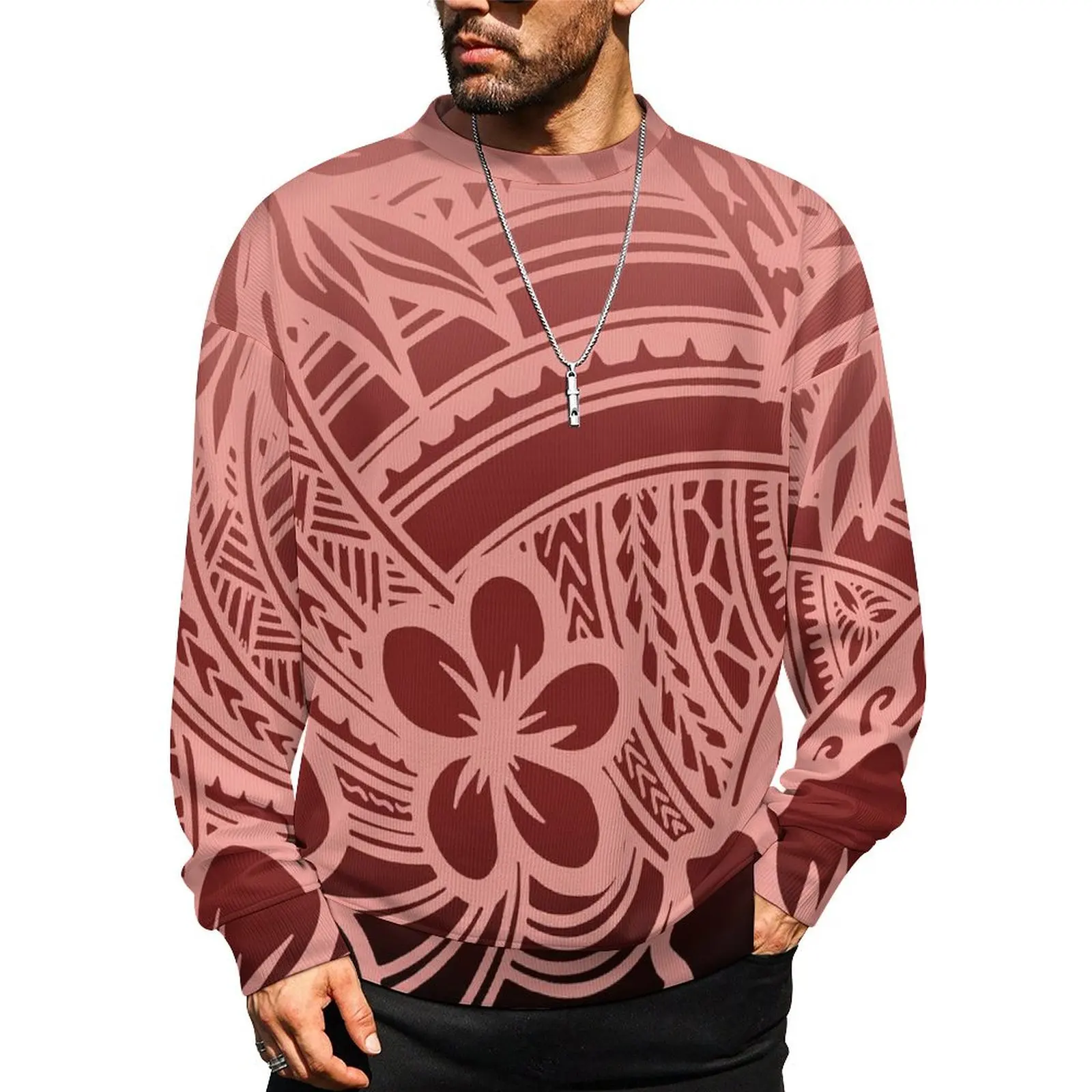 Autumn And Winter Polynesian Men'S Pullover Samoa Island Art Print Custom Men'S Warm Long Sleeve Fashion Sweater Soft Fabric