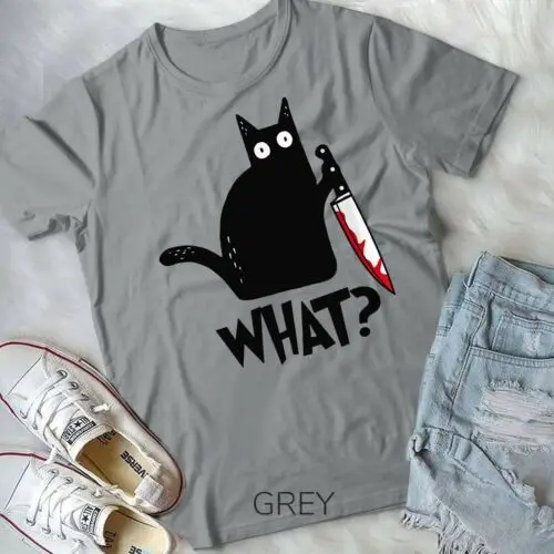 Women Cat What Murderous Black Cat With Knife Halloween Gift Unisex Form T-Shirt