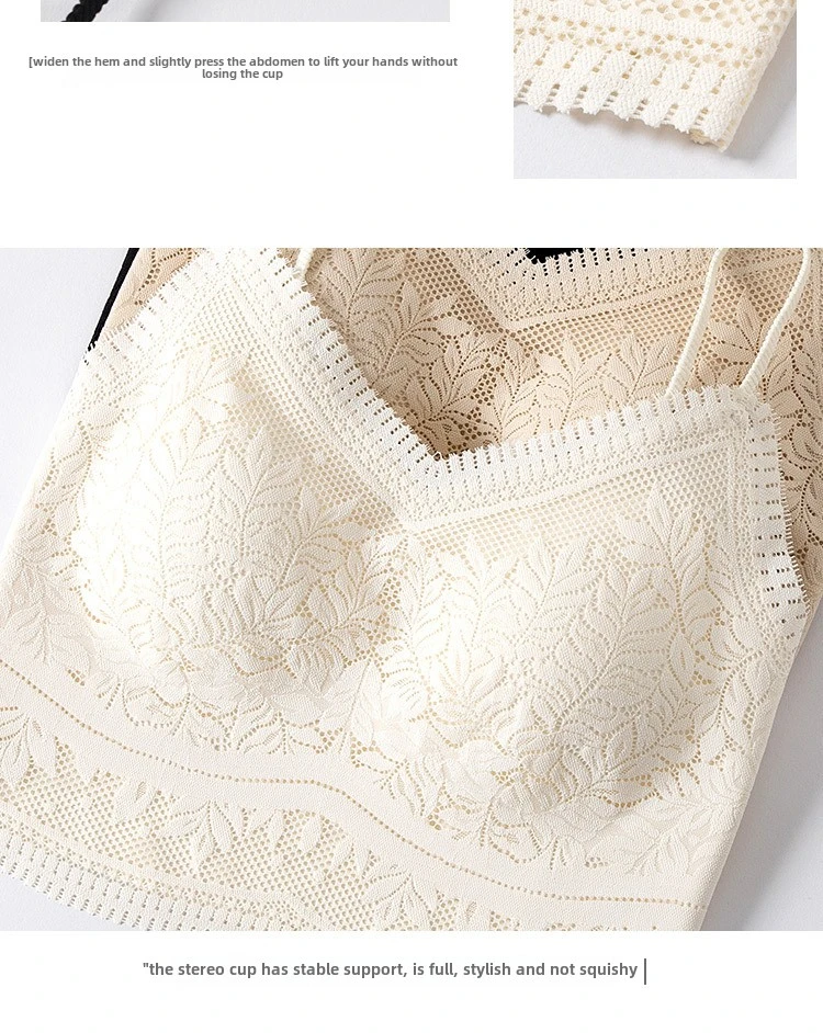 Die neue Damen-Spitzenweste mit nahtlosem kleinen Neckholder, Wickelbrust, nahtlose Unterwäsche, eine Tasse, rutschfester BH, Y2k-Top, Tank-Top, Neckholder – Detail 8