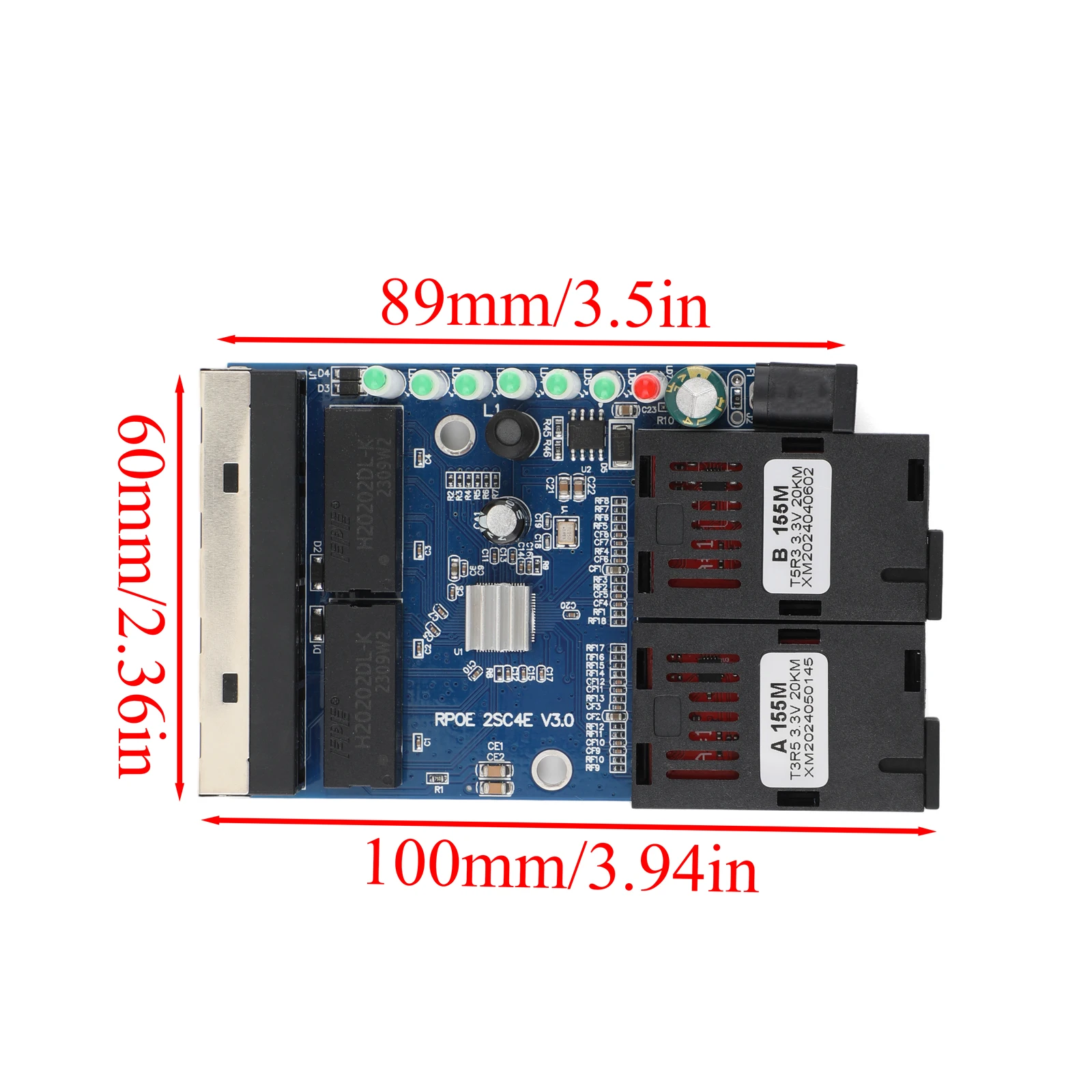 Оптический разъем 4 RJ45 на 2 SC A + B, 10 м/100 м, оптоволоконный медиаконвертер, 1310 нм/1550 нм, плата PCBA, 20 км, Ethernet-переключатель, синий